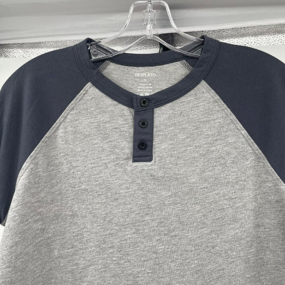 Desplato Men's Henley T-Shirt Gray/Blue Size Small - Picture 2 of 8